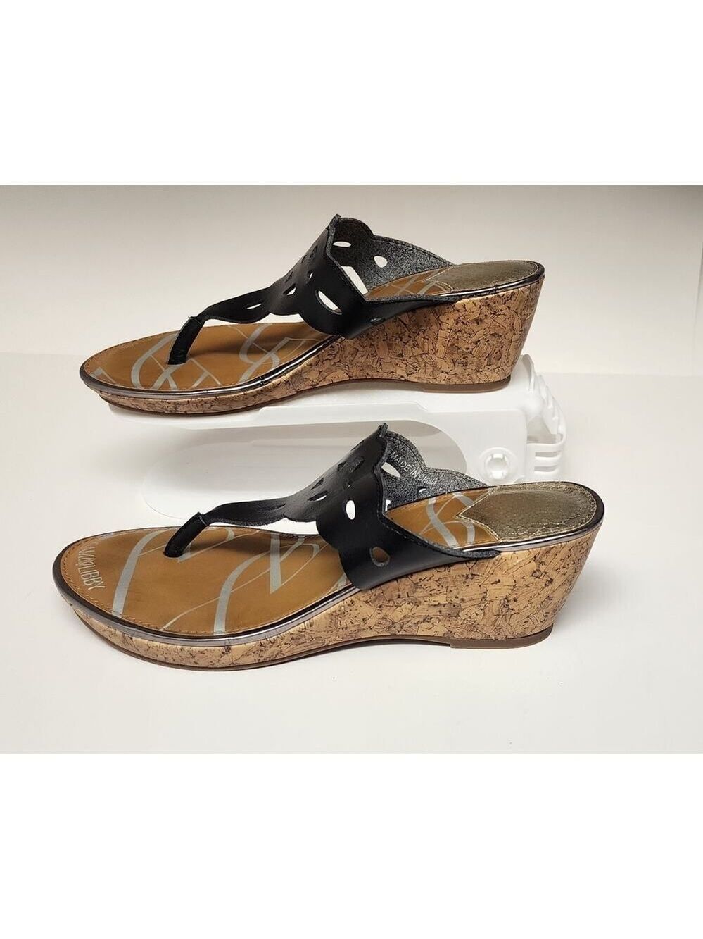 Sam & Libby Black Cork Wedge Sandals Size 8.5 Medium